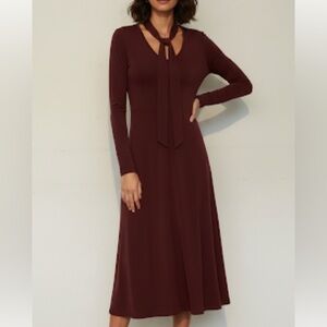 NWT Zara Sz S Cognac Long Sleeve Choker Midi Dress